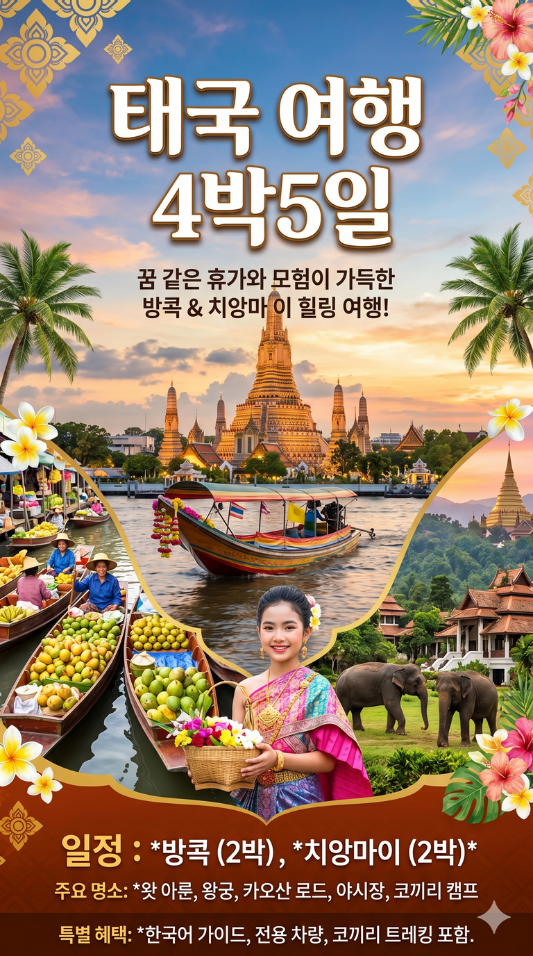 제미나이가 생성한 태국여행 4박5일 커버 이미지